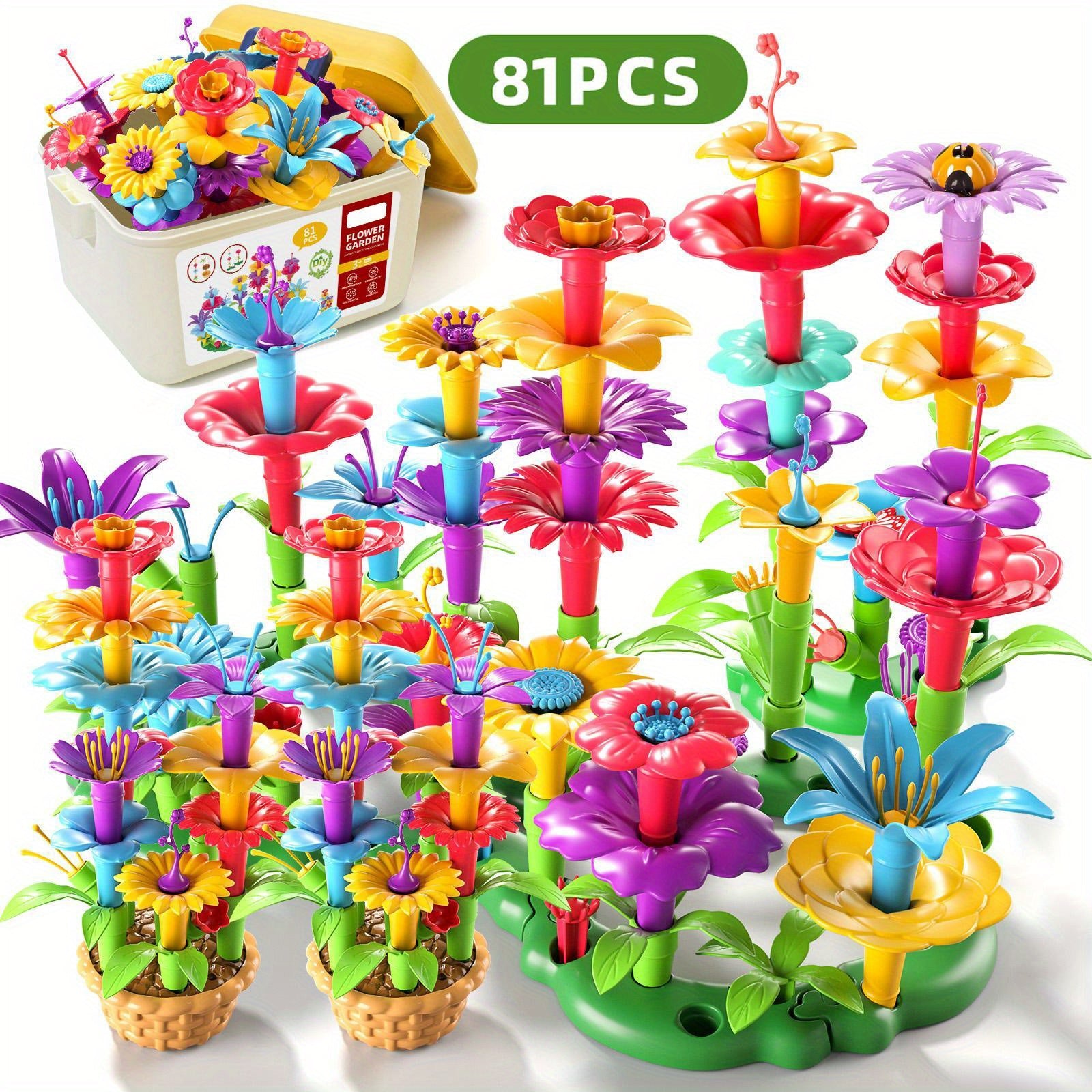 Flower Garden Building Blocks Set 81 148 224pcs STEM Educational Toy for Girls Boys Ages 3 4 5 6 7 8 - Birthday Christmas Gift