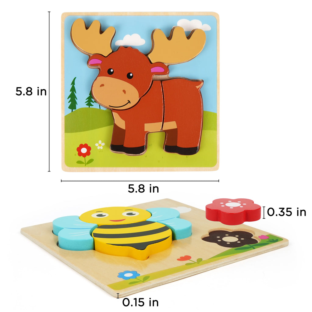 8-Pack Animal Wooden Puzzles for Toddlers Ages 1 2 3 – Colors & Shapes Cognition Learning Toy, Preschool Educational Gift for Baby Kids Christmas Birthday