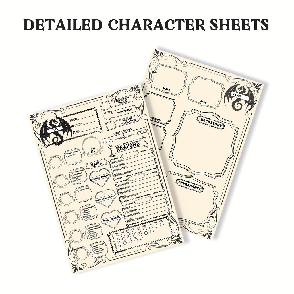 DnD 5e Character Sheet Spell Tracker Journal 60 Pages A5 – 10 Sets of 6 Unique Pages for Dungeons & Dragons Campaigns, RPG Player Character Tracker Gift for Dungeon Masters & Tabletop Gamers