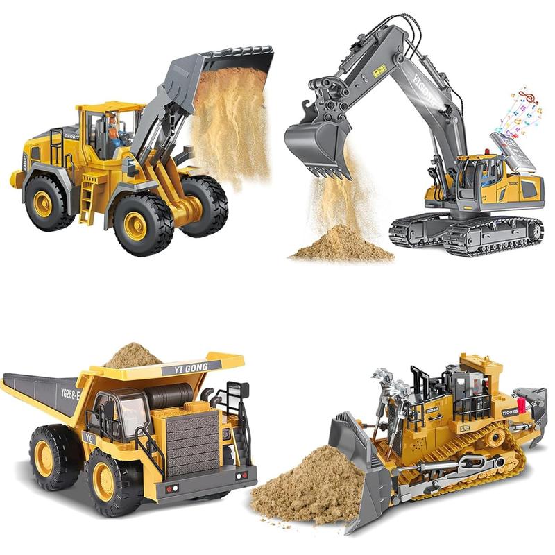 Remote Control Construction Trucks by Akeleo, 2.4GHz Excavator, Dump Truck, Bulldozer and Loader Options with LED Lights for Kids Construction Site Play