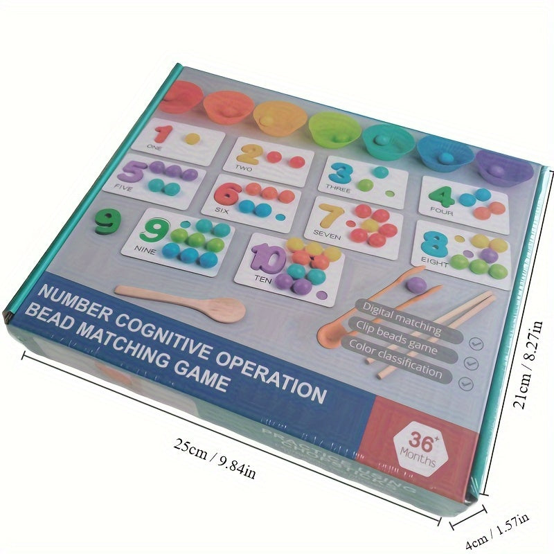 Colorful Wooden Bead Counting Set with Tweezers, Number Puzzle & Matching Cards – Fine Motor Skills Toy for Toddlers, STEM Learning Gift for Kids Ages 3+