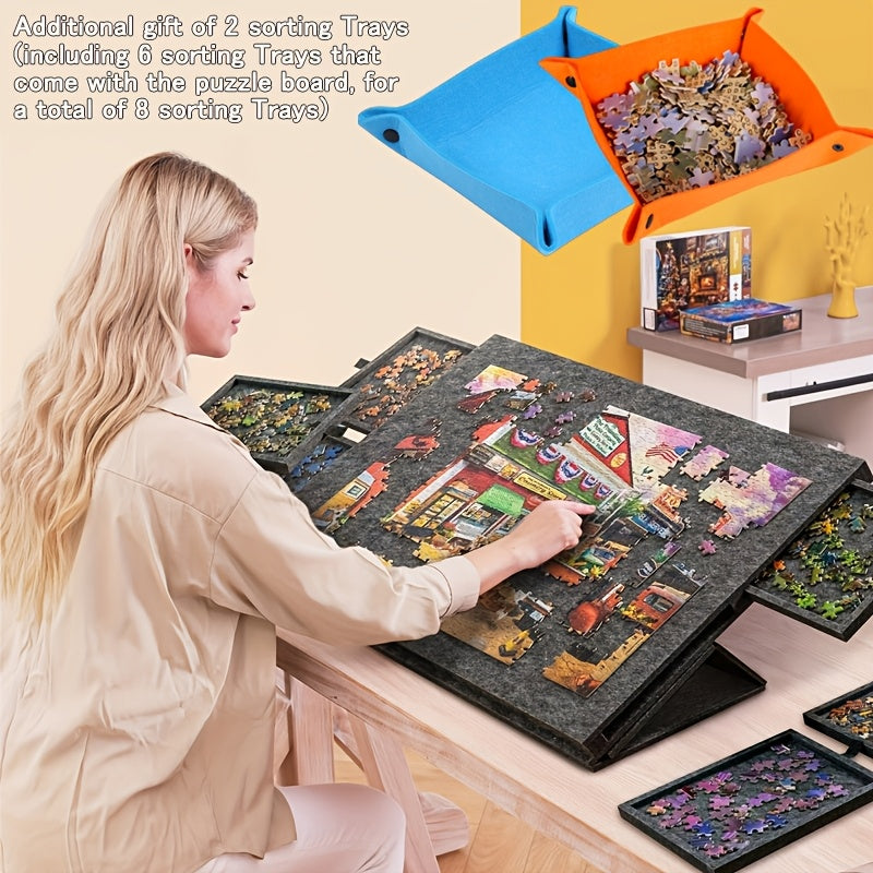 Portable Jigsaw Puzzle Table with 6 Storage Drawers, Adjustable Tilt, Felt Board, Non-Slip Surface, Protective Cover & Carry Handle – Perfect Gift for Puzzle Lovers
