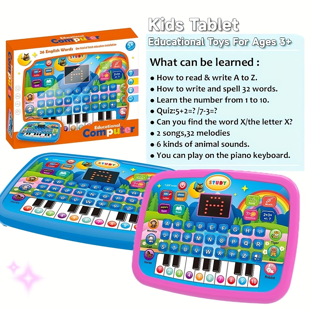 Kids Multifunctional Learning Tablet Ages 3+ – Educational Toy with Alphabet, Numbers, Music, Animals & Piano Keys, Interactive Learning Machine for Toddlers Boys Girls, Birthday Gift