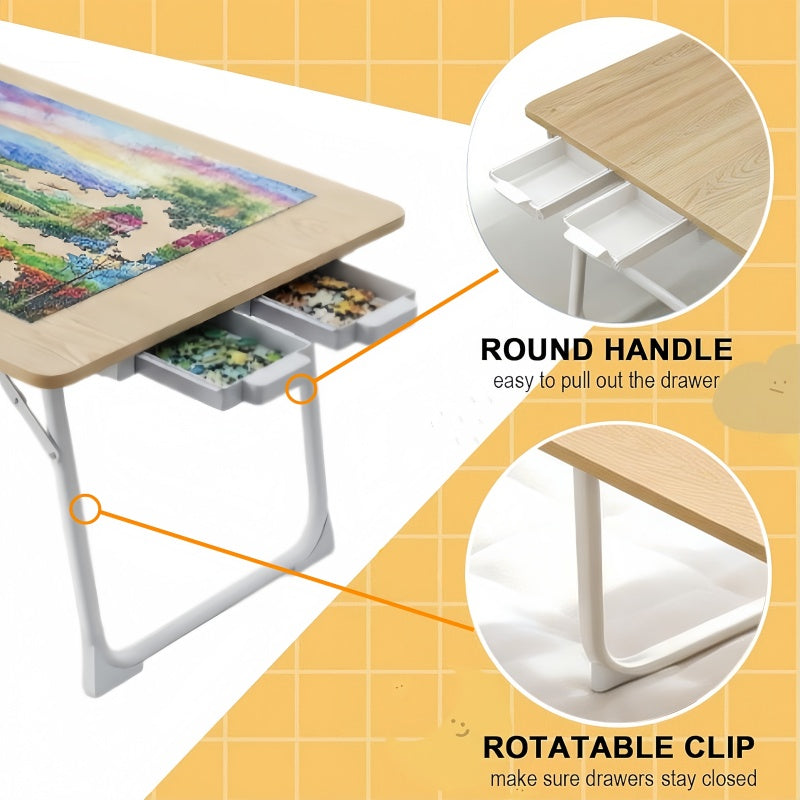 Foldable Puzzle Table with 4 Drawers – Portable Wood-Finish Puzzle Board & Storage Workbench for 1500 Pieces, Lightweight Puzzle Aid for Adults & Seniors, Room Decoration