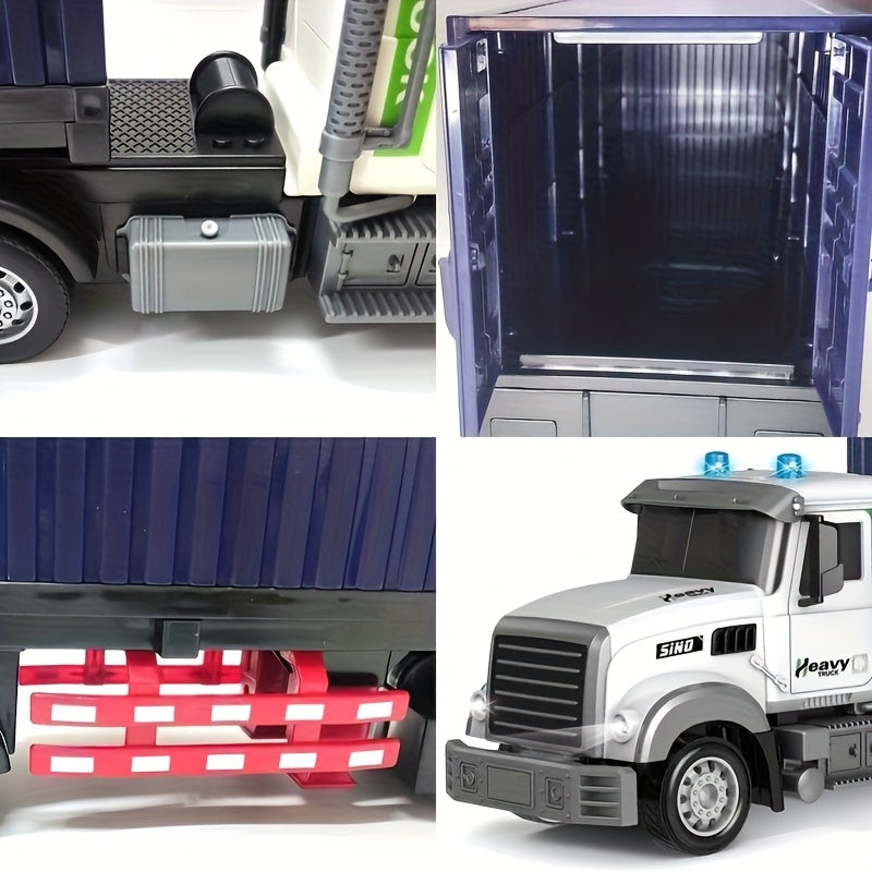 RC Semi Trailer Truck Toy 1:24 Scale 23.6 Inch LED Lights Music Detachable Trailer 2 Rechargeable Batteries Remote Control Cargo Truck Gift for Boys Girls Age 3+