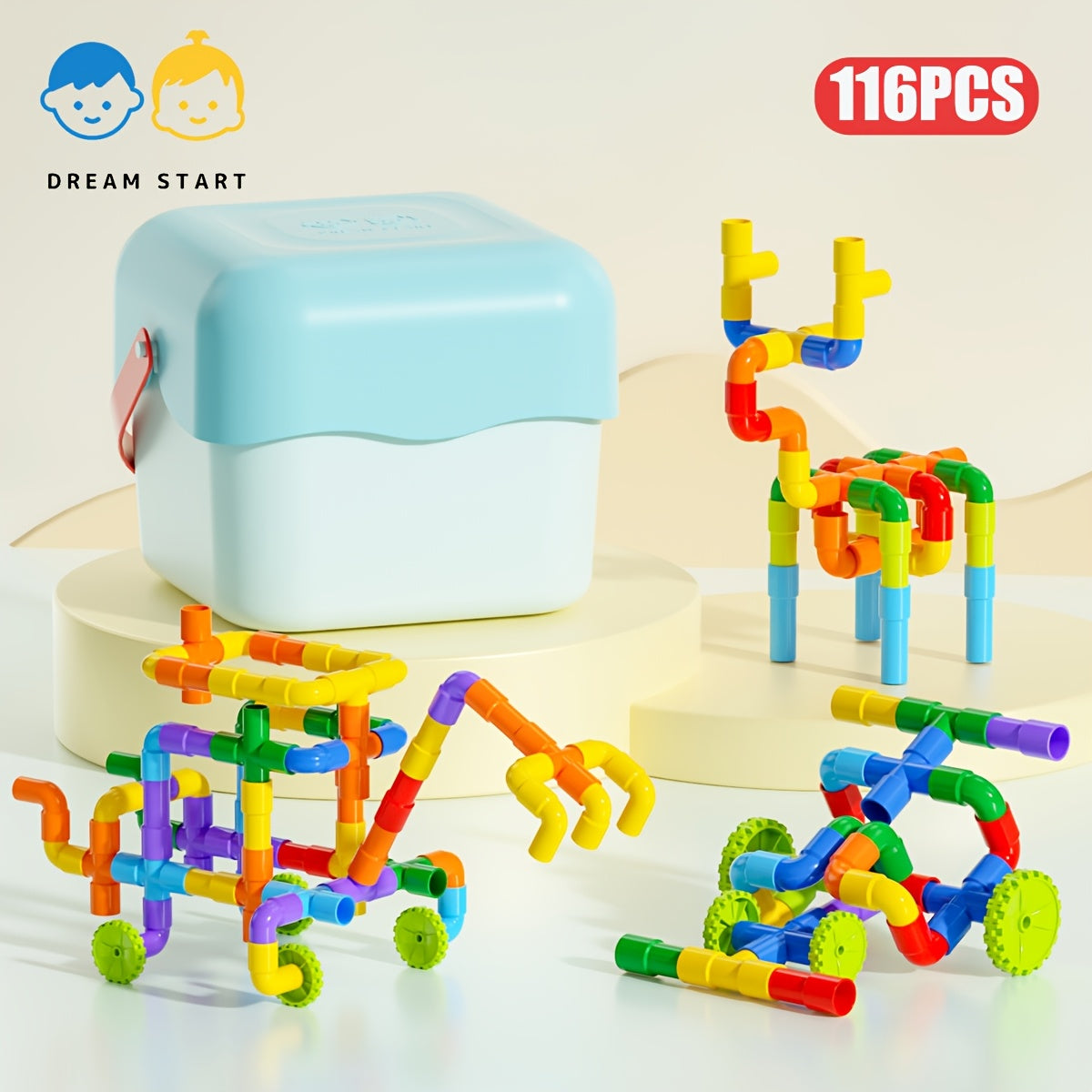Pipe Building Blocks Set for Kids, Creative Water Pipe Tube Construction Toy with Storage Bucket for Boys Girls Ages 3+, STEM Open-Ended Imaginative Building Toy, Birthday Halloween Christmas Gift