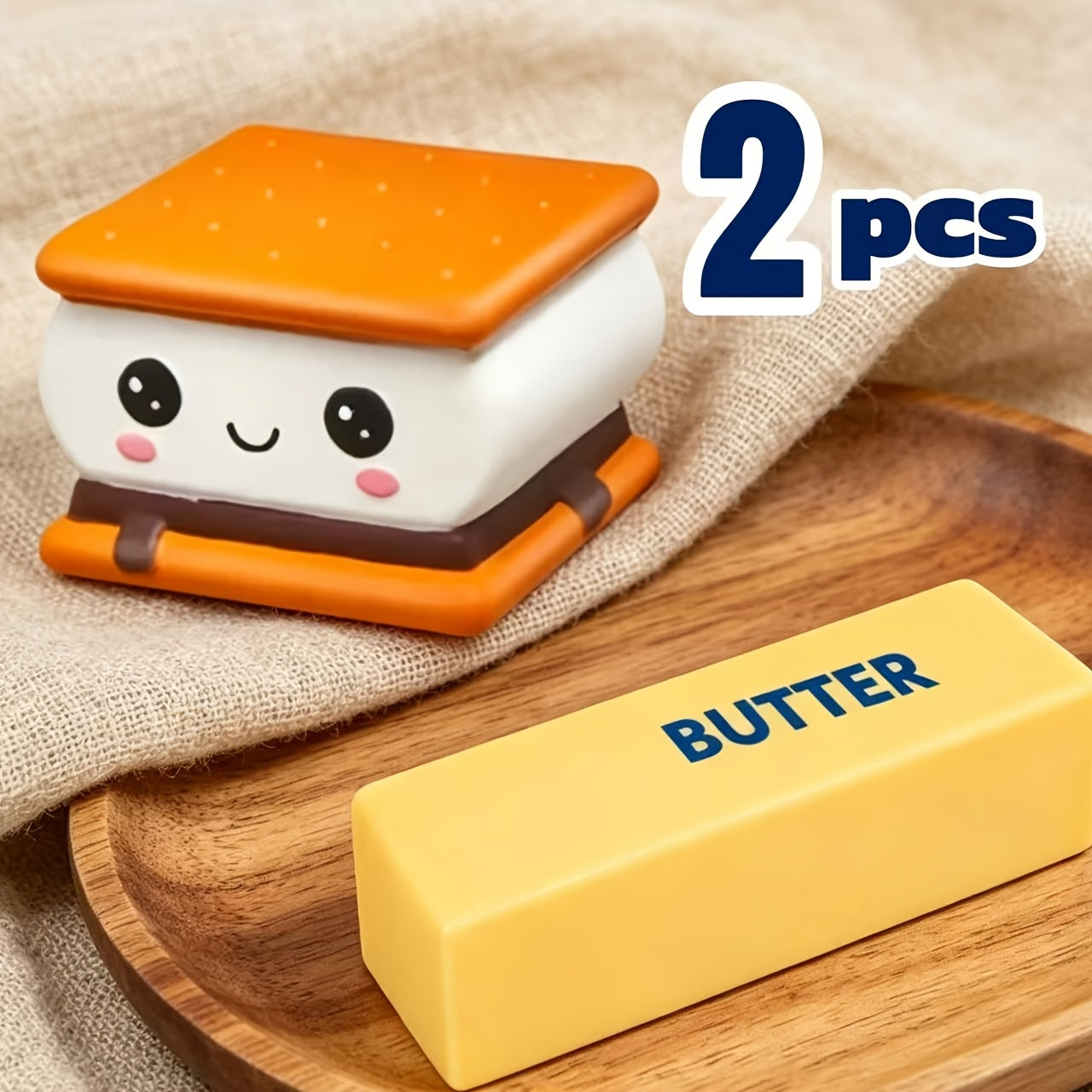 Slow Rise Squishy Toy Set Chocolate Cookie & Butter 2 or 3pcs PU Foam – Cute Food Squishies Kawaii Sensory Fidget Toy for Kids, Non-Toxic Safe Gift & Party Favor
