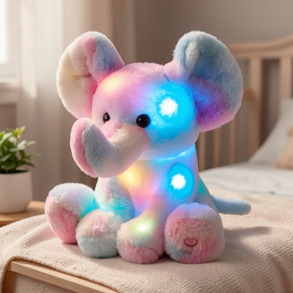 Musical Glowing Rainbow Elephant Plush Toy 12 Inch Night Light Lullaby Soft Stuffed Animal Soothing Baby Gift Birthday Decor for Kids Toddlers