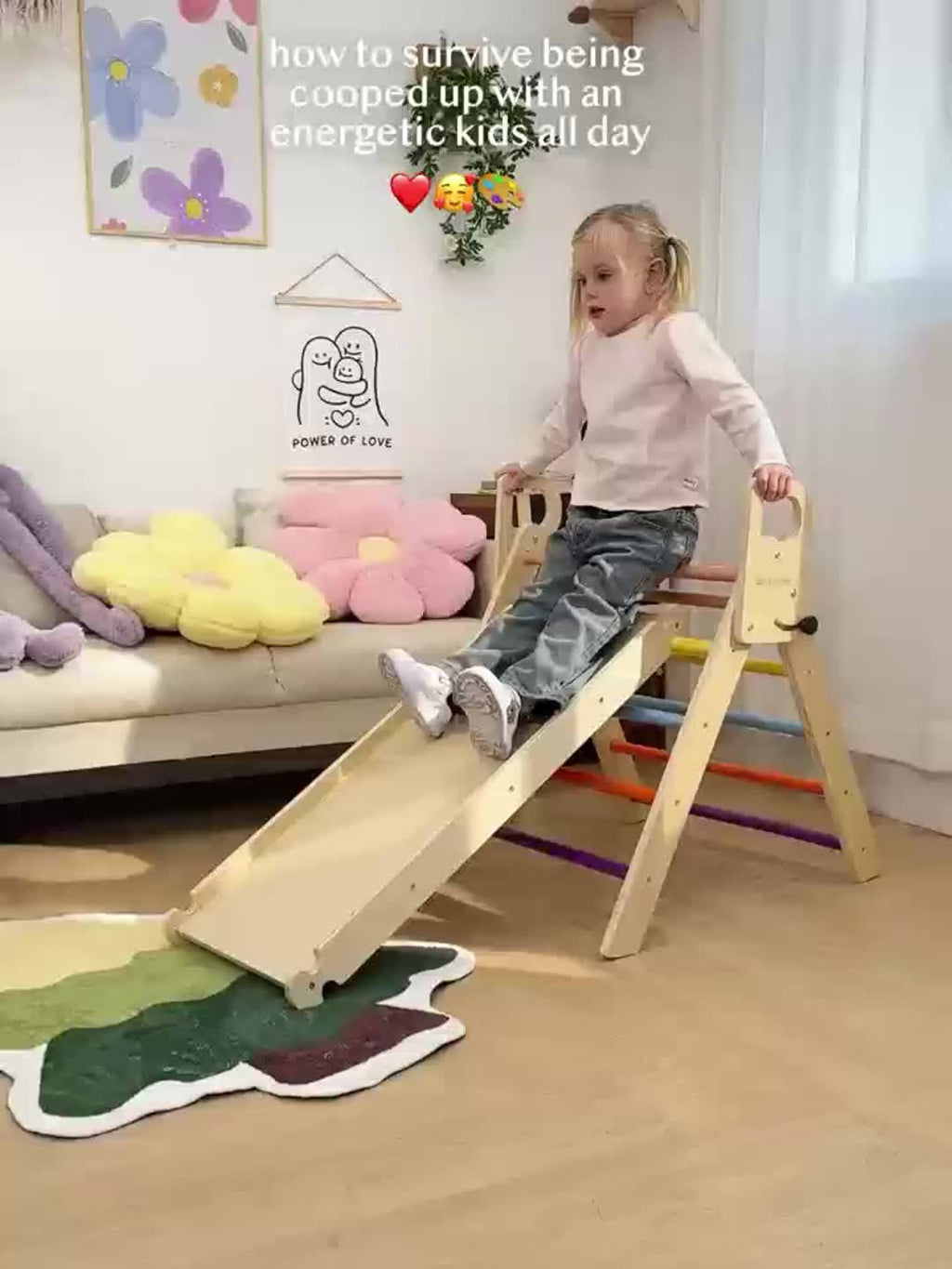 Pikler Triangle 8-in-1 Foldable Wooden Climbing Set Toddlers Indoor Jungle Gym with Slide Arch Rocker Montessori Toy Ages 1 2 3 4 5 Birthday Christmas Gift