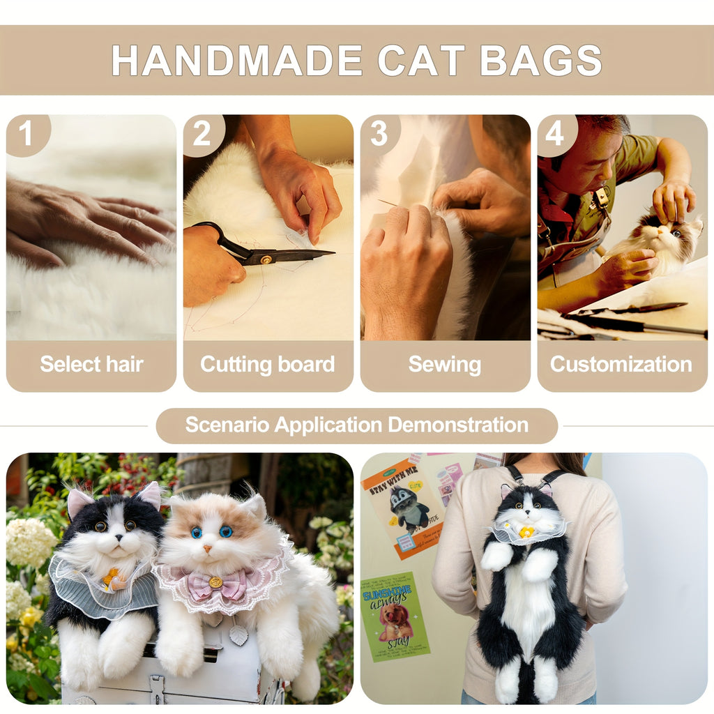 Tuxedo Cat Plush Backpack Stuffed Animal – Handmade Wearable Cat Plush with Gift Box & Card, Cute Cat Backpack Gift for Women Kids Cat Lovers Birthday Anniversary