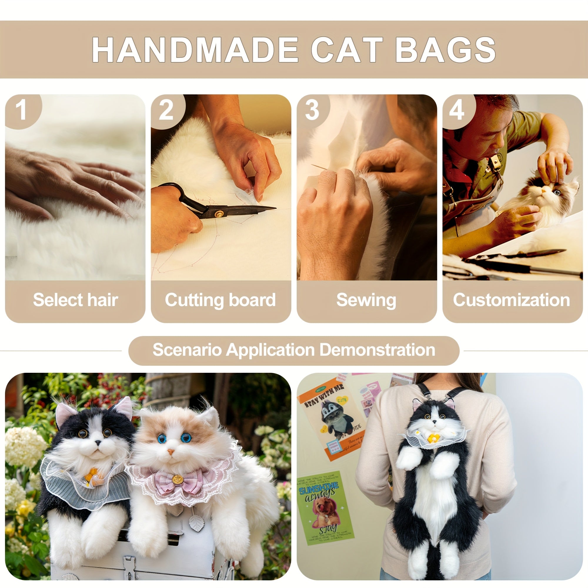 Tuxedo Cat Plush Backpack Stuffed Animal – Handmade Wearable Cat Plush with Gift Box & Card, Cute Cat Backpack Gift for Women Kids Cat Lovers Birthday Anniversary