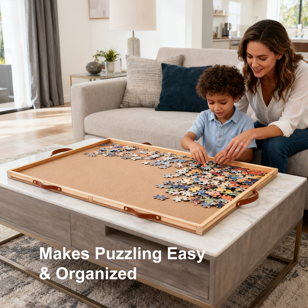 Deluxe Puzzle Board with 6 Drawers & Cover 35x27 Inch – Wooden Rotating Jigsaw Table Organizer for 1500 Pieces Adults Seniors