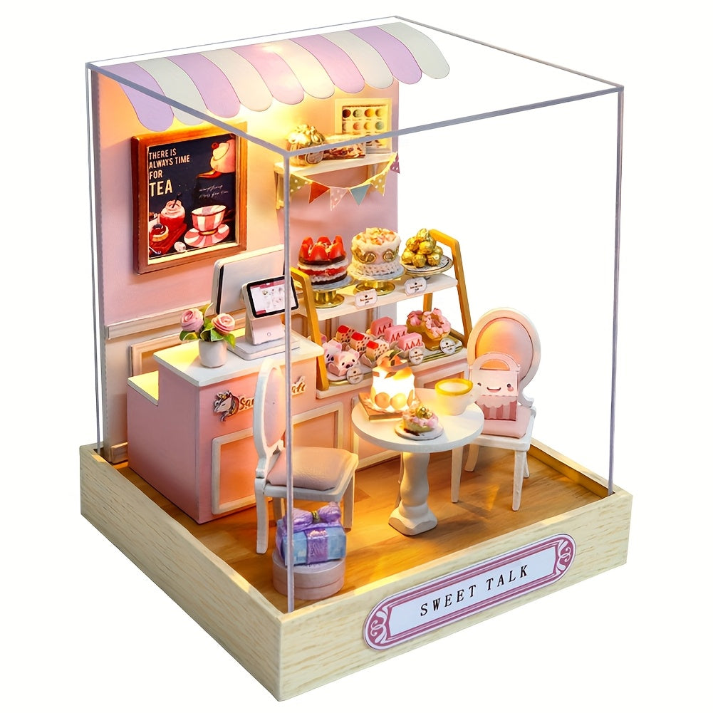 Miniature Dollhouse Kit with Dust Cover – Realistic Mini Doll House Display 4 Styles No Glue Needed for Doll Collectors Teens Adults Ages 14+ Christmas Birthday Gift