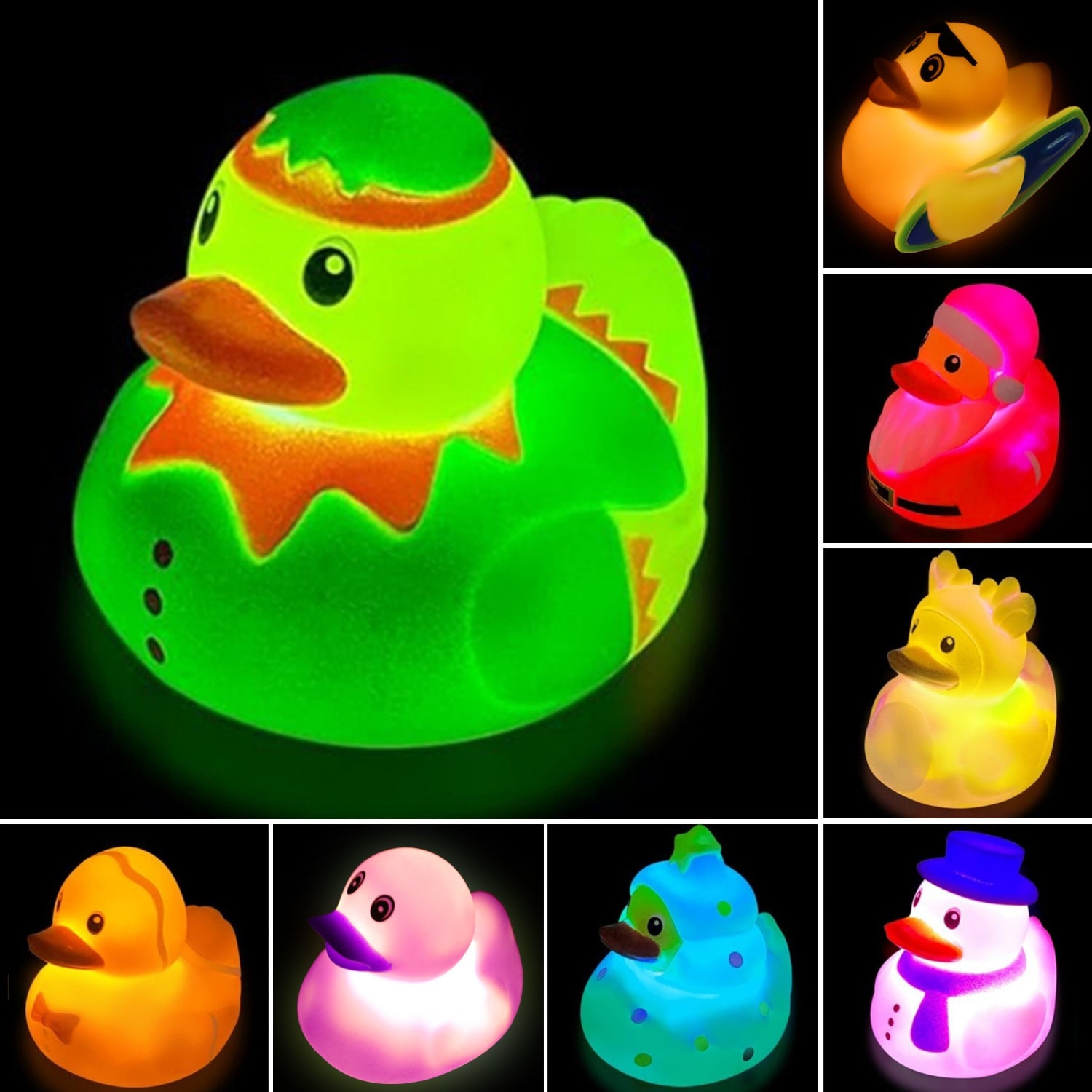 Light Up Duck Bath Toys for Toddlers - Flashing LED Rubber Ducks for Baby Bath Time, Pool & Water Play, Fun Birthday Christmas Halloween Gift for Boys Girls Ages 1-5, Random Colors, 4-Pack