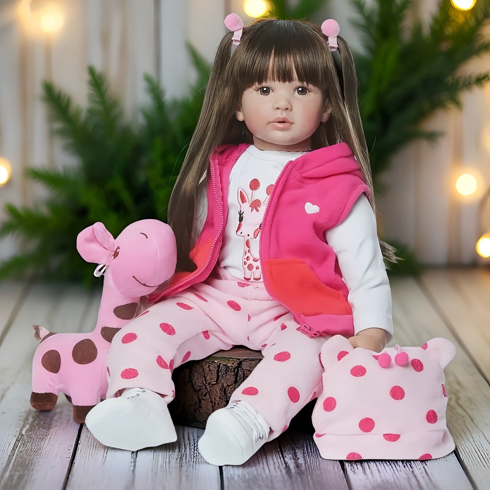 Realistic Reborn Baby Doll 24 Inch Princess with Long Dark Hair – Handmade Soft Vinyl Cloth Body Newborn Girl Gift with Outfit Pacifier Bottle & Birth Certificate