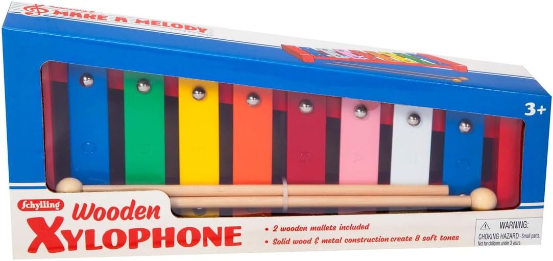Wooden Xylophone for Kids - 8 Colorful Metal Keys with Musical Notes, 2 Mallets Included, Toddler Musical Instrument Toy Ages 3+, Birthday Gift for Boys & Girls
