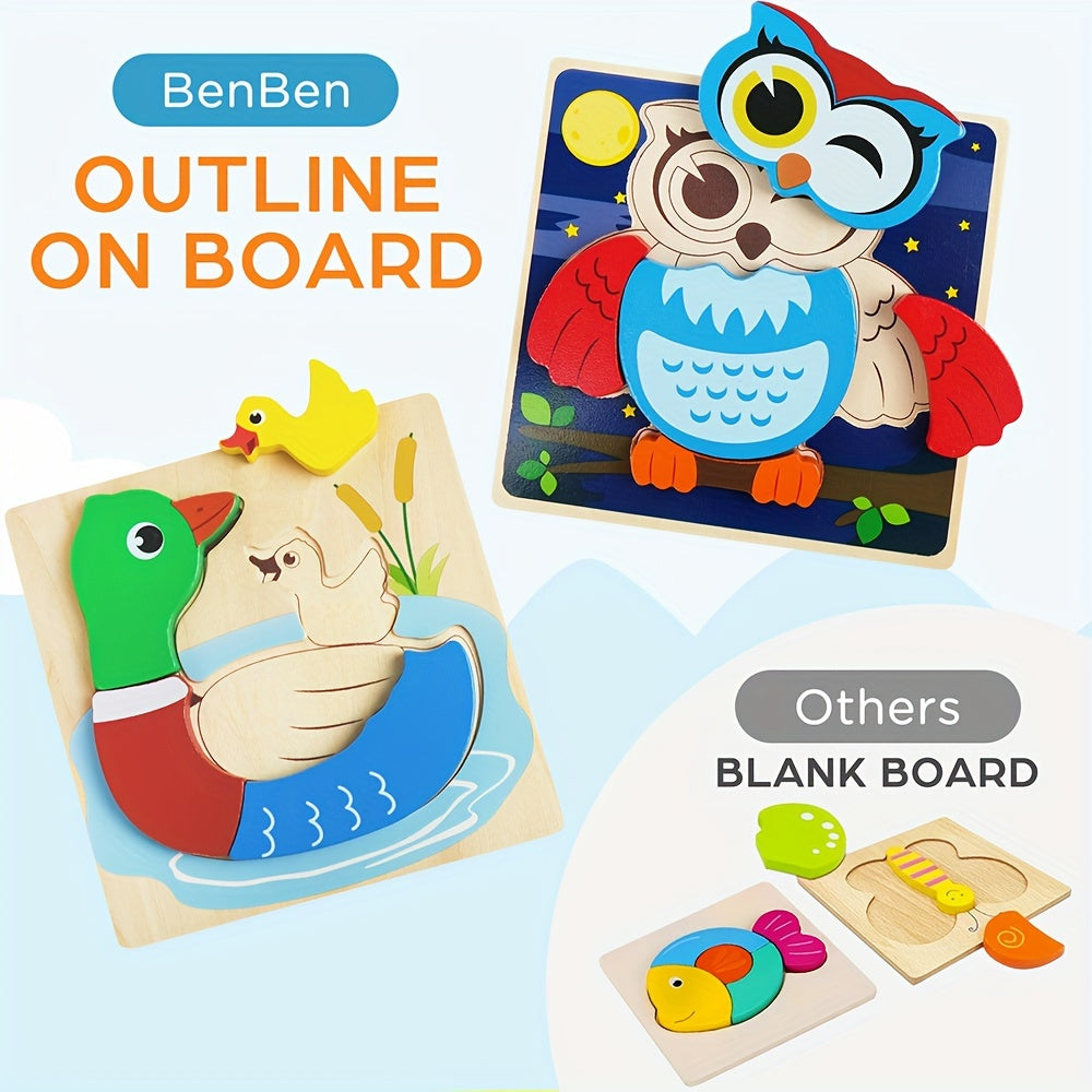 Animal Wooden Puzzle Set for Toddlers 8 Pack – Baby Jigsaw Puzzles Ages 12M+, Color & Shape Learning Toy for Boys Girls, Preschool Educational Gift for Christmas Birthday Thanksgiving