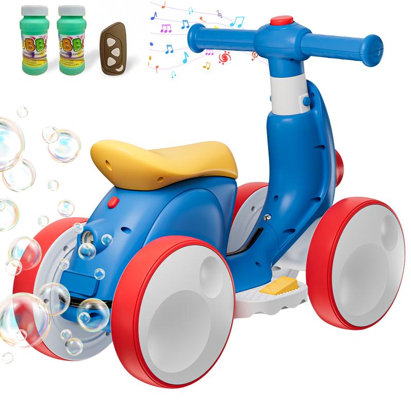 Bubble Ride On Car for Toddlers Ages 1-3, IHUESHO 6V 4-in-1 Electric Toy with Remote Control, Pedal Mode, Lights & Music, 1.8 MPH