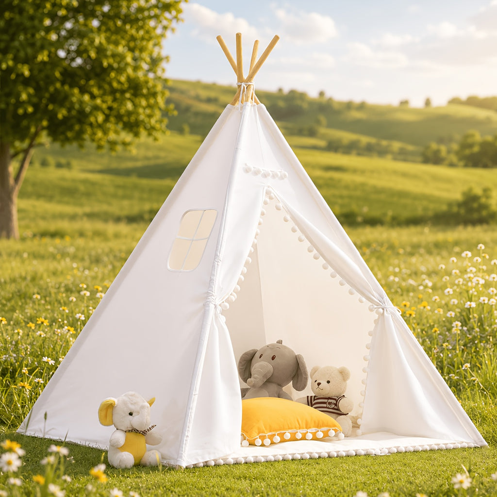 Kids Teepee Tent for Girls Boys, Indoor Outdoor Play Tent with Washable Fabric, Nordic Princess Conical Playhouse for Bedroom Backyard, Birthday Christmas Gift Ages 3+ (No Padding)