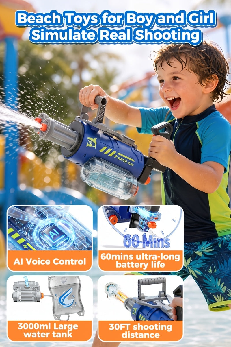 Gatling Electric Water Gun with LED Lights - Super Soaker 10-Meter Range, Automatic Water Blaster for Pool Party Beach Battle, Summer Outdoor Toy for Kids Adults Boys Girls
