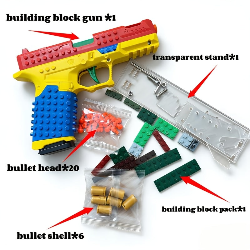 Soft Bullet Toy Gun Pistol with Ejecting Shells Semi-Auto Rapid Fire Foam Blaster 40 Bullets Indoor Outdoor Shooting Game for Boys Ages 6 Plus - Gift