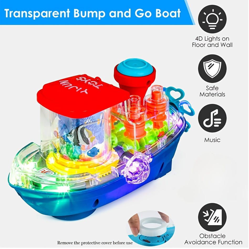 Interactive Sensory Boat Toy for Toddlers Ages 2+ – Underwater Theme with Fish & Coral Reefs, Rotating Scroll Screen & Music, Educational Sensory Play Toy for Boys Girls, Birthday Gift