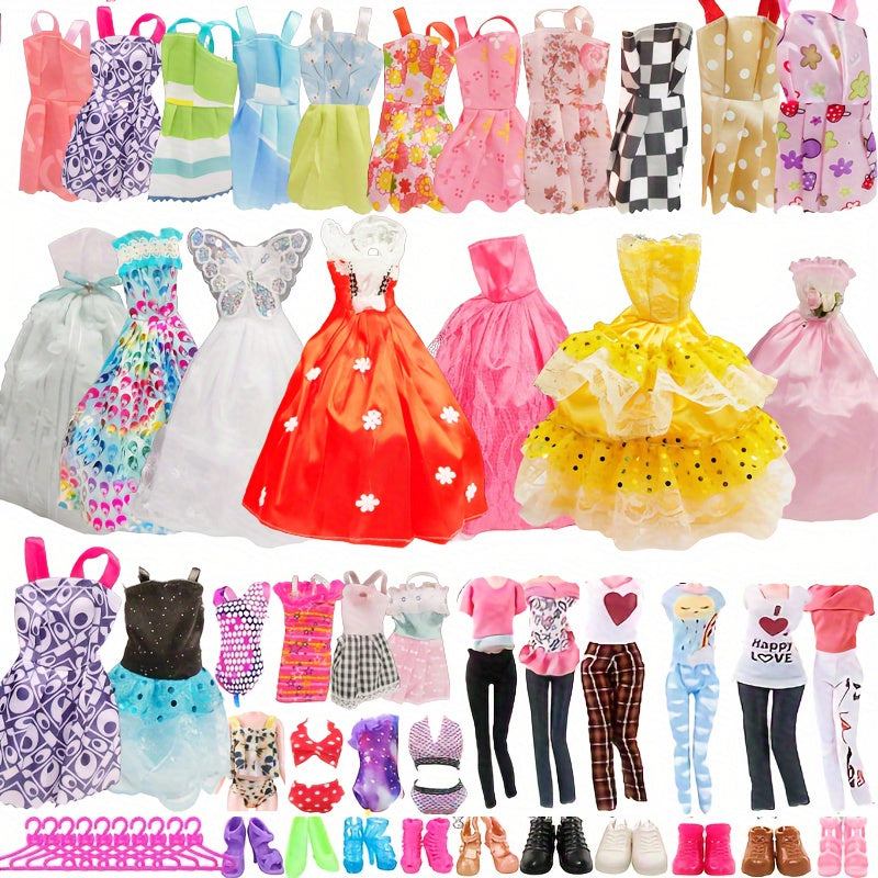 Fashion Doll Clothes Set 42pcs for 11.5 Inch Dolls – Evening Dresses Tops Trousers Bikinis Skirts & Hangers Assorted Dress-Up Kit Gift for Girls Ages 3+ Birthday Christmas