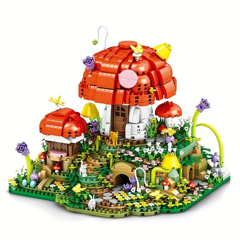Fairy Mushroom House Building Blocks 2000+ Pieces, Mythical Miniature Architecture Assembly Model for Display, Creative STEM Building Toy for Adults Teens Ages 14+, Birthday Christmas Gift Women Girls