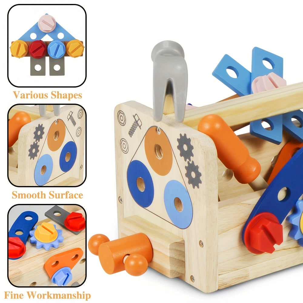 Kids Wooden Tool Set 39pcs STEM Pretend Play Construction Toy with Toolbox & Vest Boys Girls Ages 3+ Birthday Gift