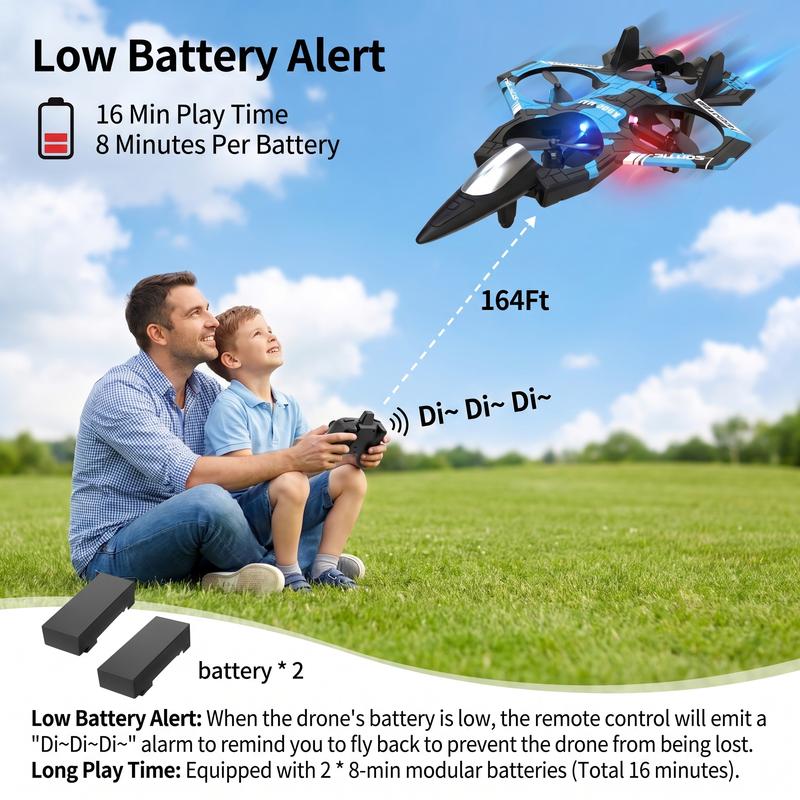 RC Stunt Fighter Jet Toy for Ages 14+, Remote Control Flying Plane with LED Lights, Altitude Hold, 360-Degree Flips and One-Touch Takeoff