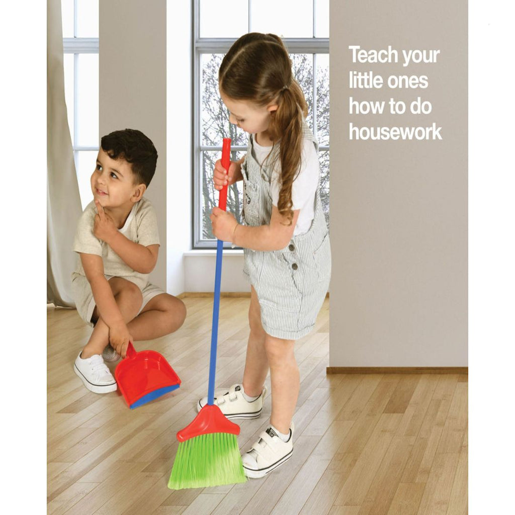 Kids Cleaning Set 4 Piece Toy Broom Mop Brush Dustpan Pretend Play Housekeeping Kit Toddler Girls Boys Birthday Christmas Gift Life Skills Toy
