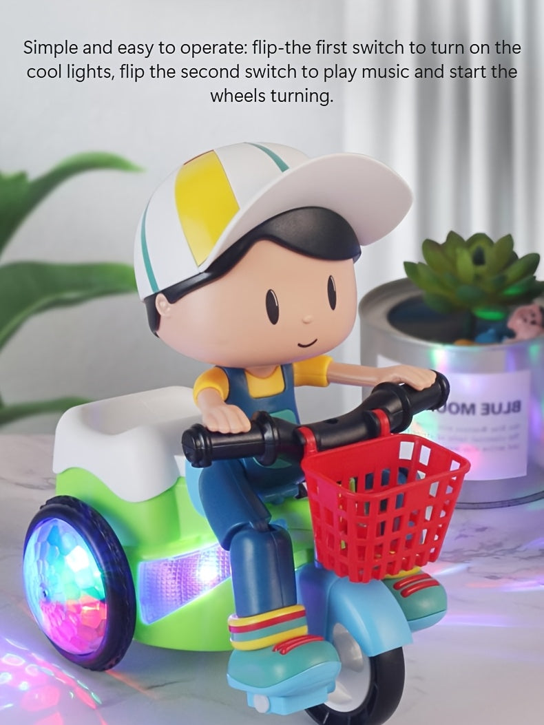 Toddler Electric Tricycle Toy Motorcycle with 360° Rotation & Luminous Lights – Push & Self-Power Kids Ride-On Stunt Vehicle, Birthday Christmas Gift for Boys Girls