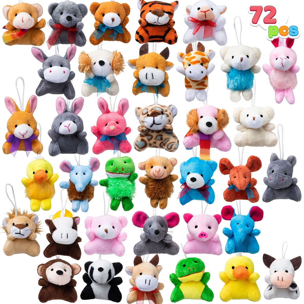72 Pack Mini Plush Animals Bulk Assortment – 72 Unique Designs 2.5-3 Inch Stuffed Animal Figures with Hanging Loop, Carnival Prizes, Party Favors, Classroom Rewards, Stocking Stuffers