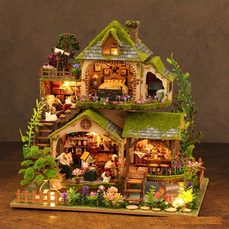 DIY Miniature Forest Hut Wooden Dollhouse Model Kit – Forest Adventures Handmade Assembly House for Adults & Teens Ages 14+, Home Decor Display, Birthday Christmas Valentine Gift