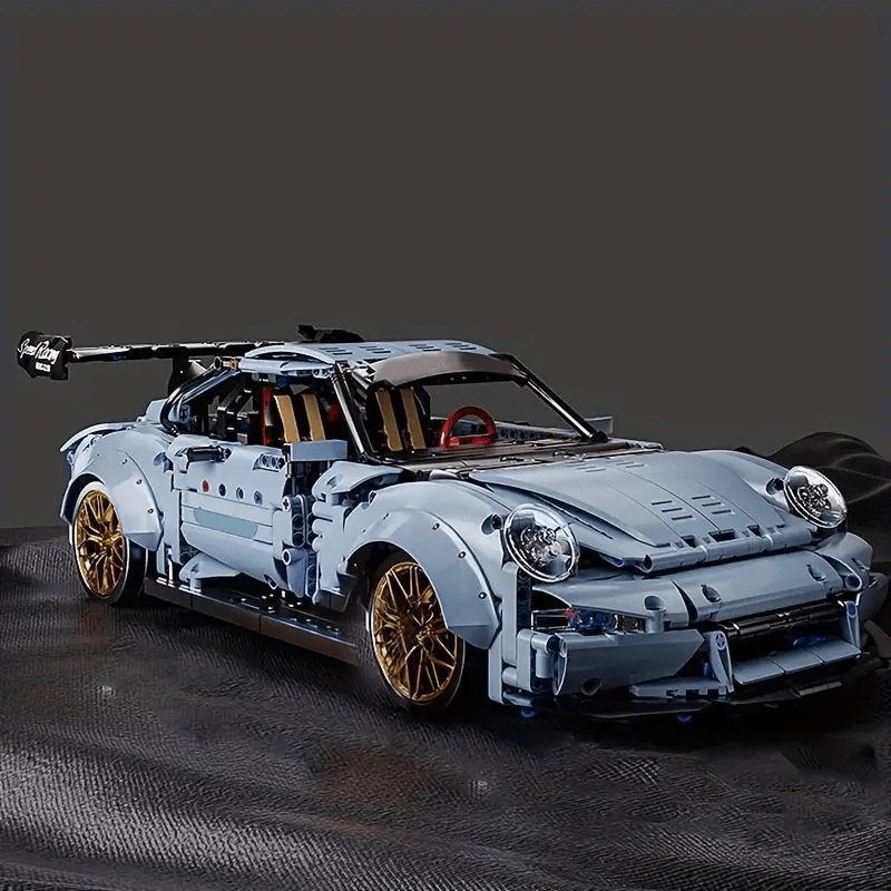 2100pcs Misty Blue Lowrider Sports Car Building Blocks Set Adult Collectible Model Kit Desktop Ornament Room Decor Gift for Men Car Enthusiasts