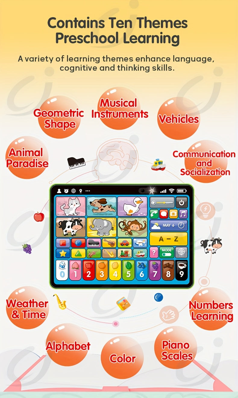 Trilingual Learning Tablet for Toddlers 1-3 Years – Educational Toy with Music & Sound, 39 Buttons Alphabet Numbers Animals, Speech Therapy Toy for Boys Girls, Baby Birthday Gift