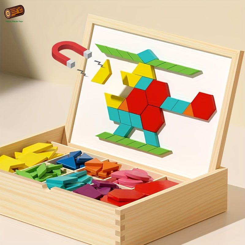 Geometric Shape Magnetic Wooden Puzzle 128-220pcs Educational Cognitive Learning Toy for Toddlers Kids Preschool Montessori STEM Birthday Gift
