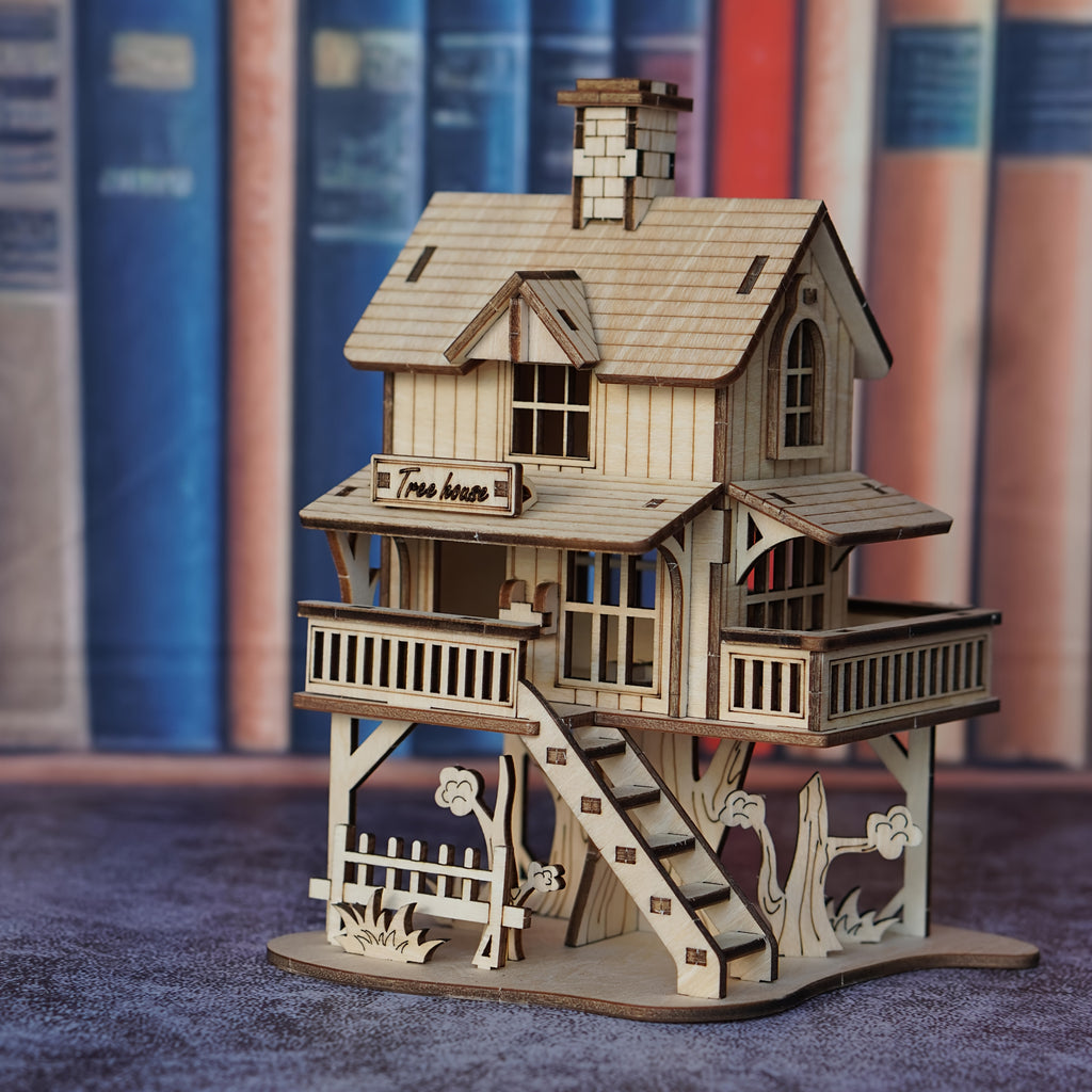 3D Wooden Cabin Puzzle Model DIY Building Kit Rustic Treehouse Architecture Interlocking Blocks Craft Set for Adults Teens Home Decor Gift