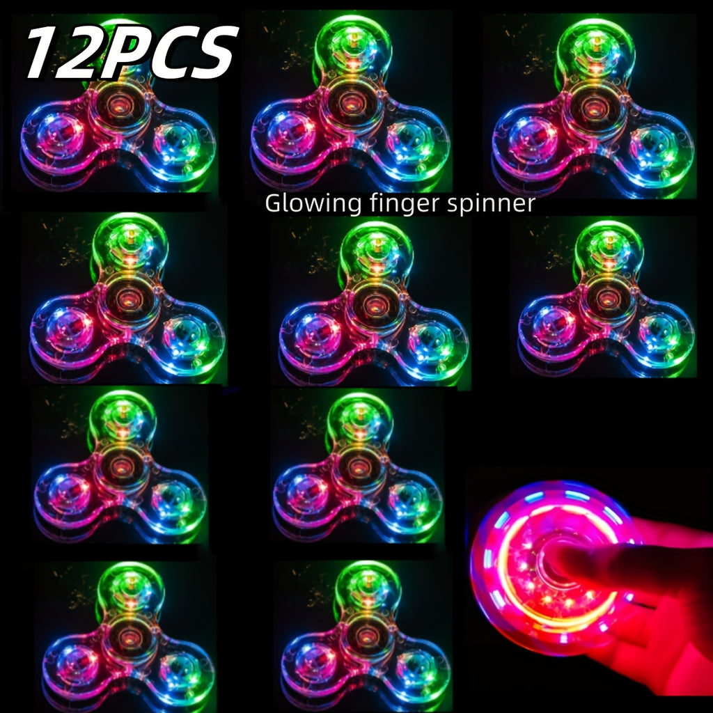 Glow in the Dark Fidget Spinner 12 Pack LED Crystal Spinning Top 4-Gear Adjustable Speed Stress Relief Toy for Kids Teens Adults Party Favor Gift