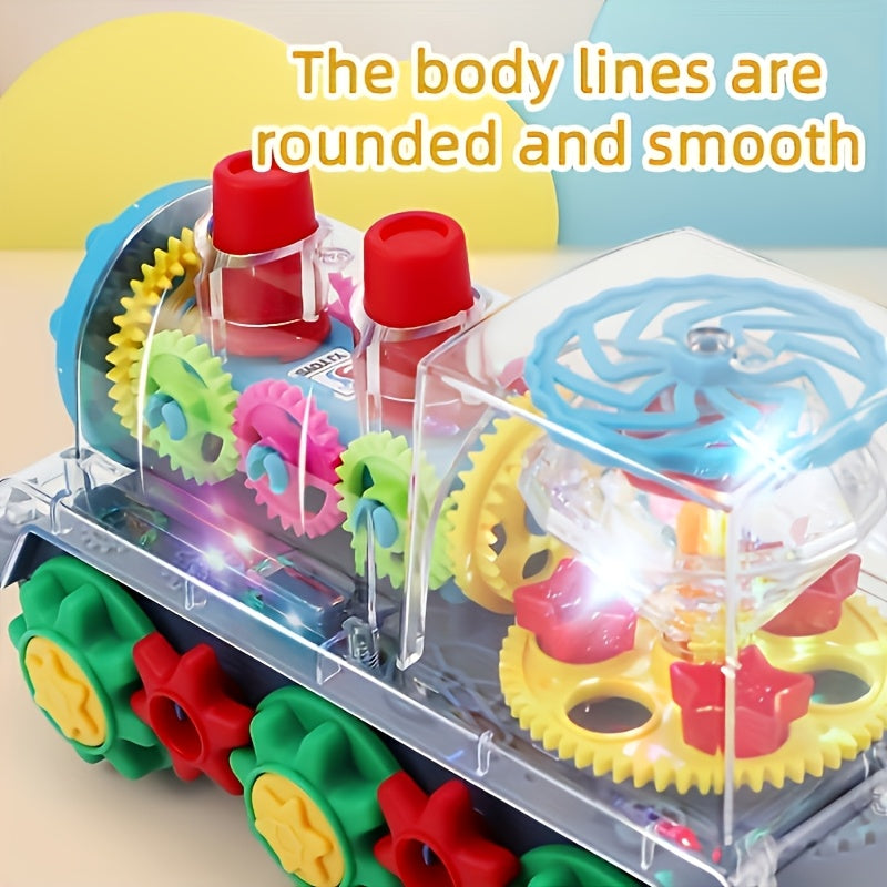 Electric Transparent Gear Train Toy for Toddlers with Flashing Lights & Music – 360 Spin Educational See-Through Gear Vehicle, Fun Learning Gift for Boys & Girls Ages 2+