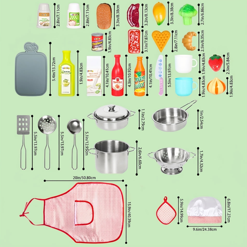 Kids Kitchen Toy Set 37-Piece, Stainless Steel Play Pots & Pans with Apron Chef Hat & Play Food, Pretend Cooking Playset, Birthday Gift for Boys Girls Toddlers