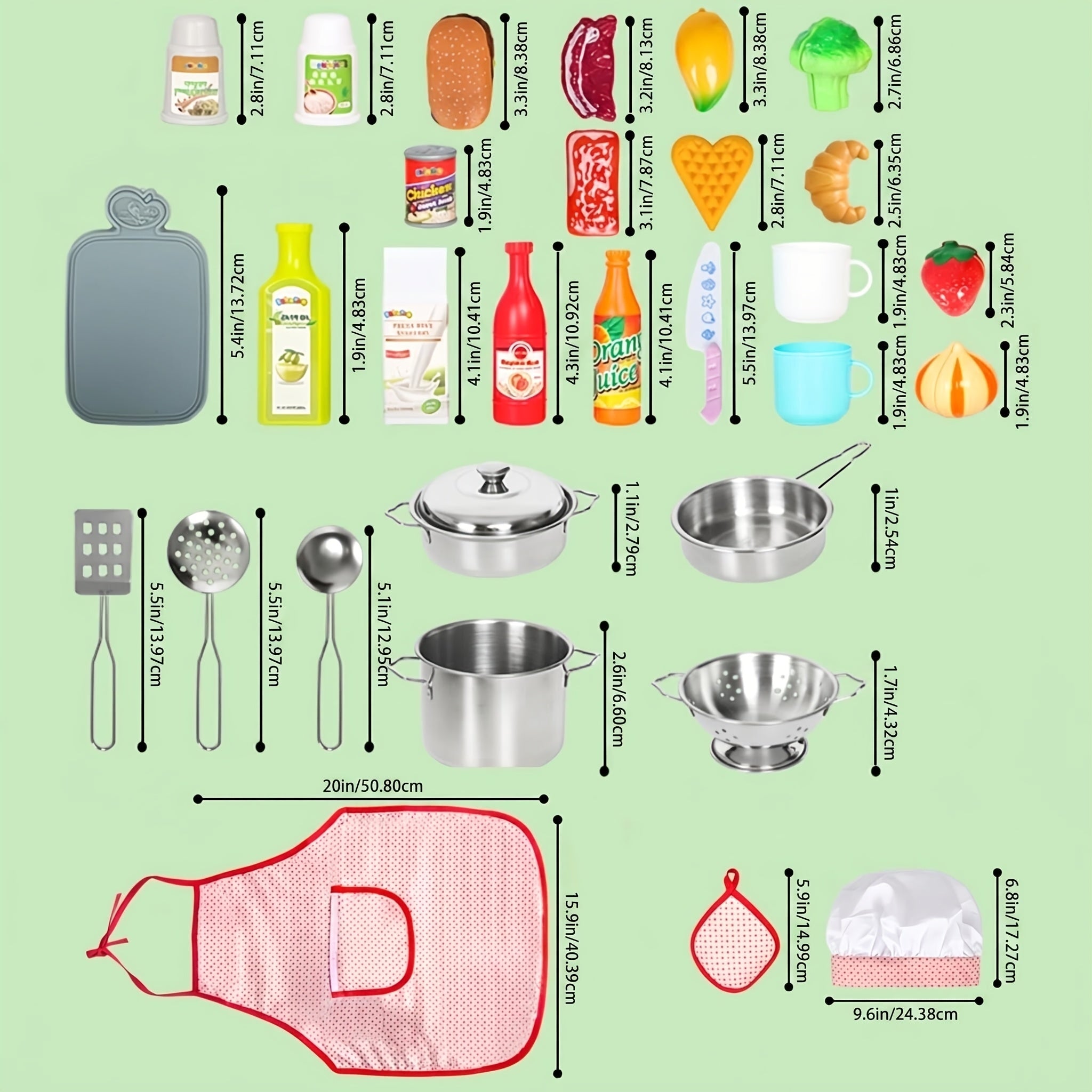 Kids Kitchen Toy Set 37-Piece, Stainless Steel Play Pots & Pans with Apron Chef Hat & Play Food, Pretend Cooking Playset, Birthday Gift for Boys Girls Toddlers