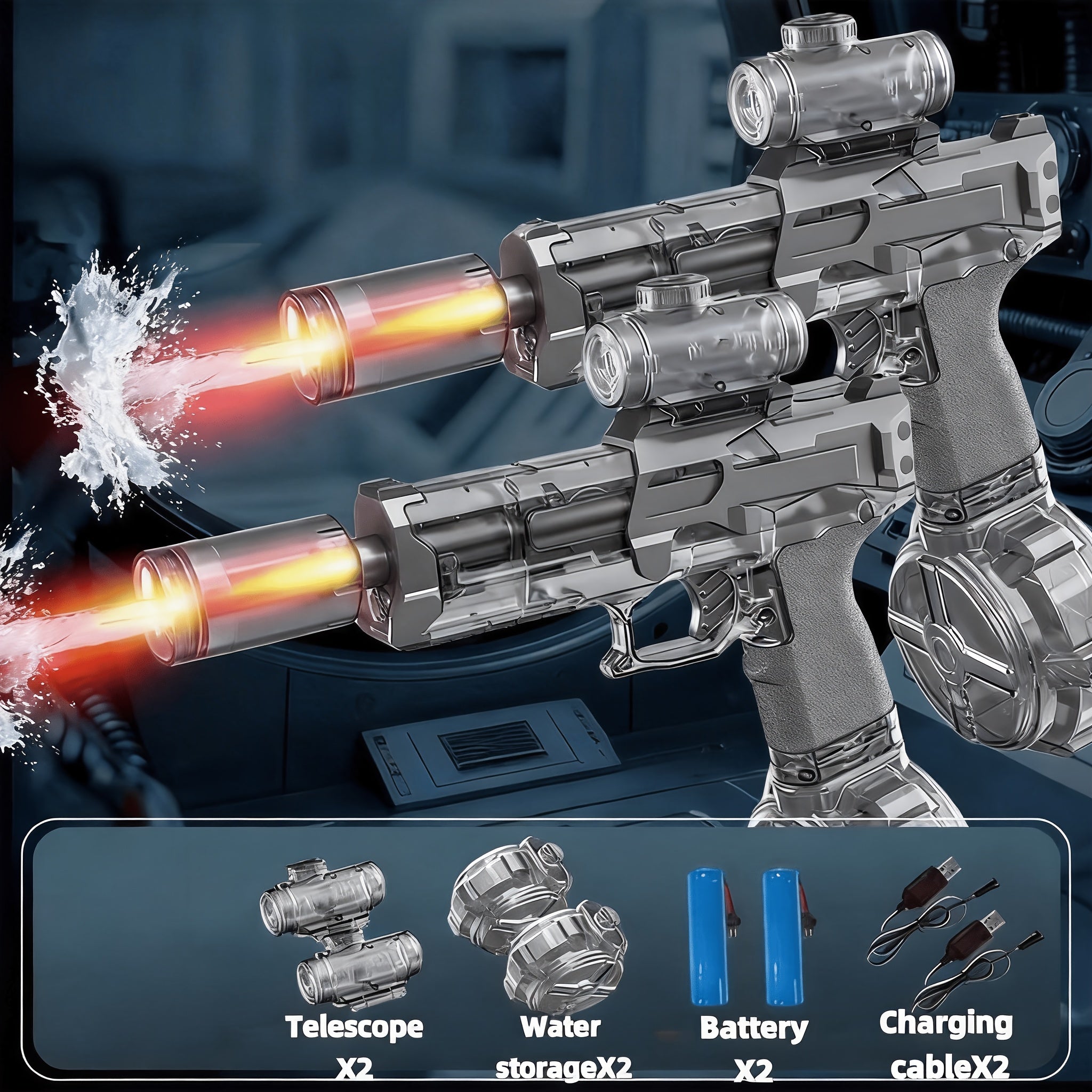 2pcs Automatic Water Gun High-Speed Long Range LED Light Soaker Blaster Toy for Boys Girls Kids Outdoor Summer Pool Beach Birthday Gift