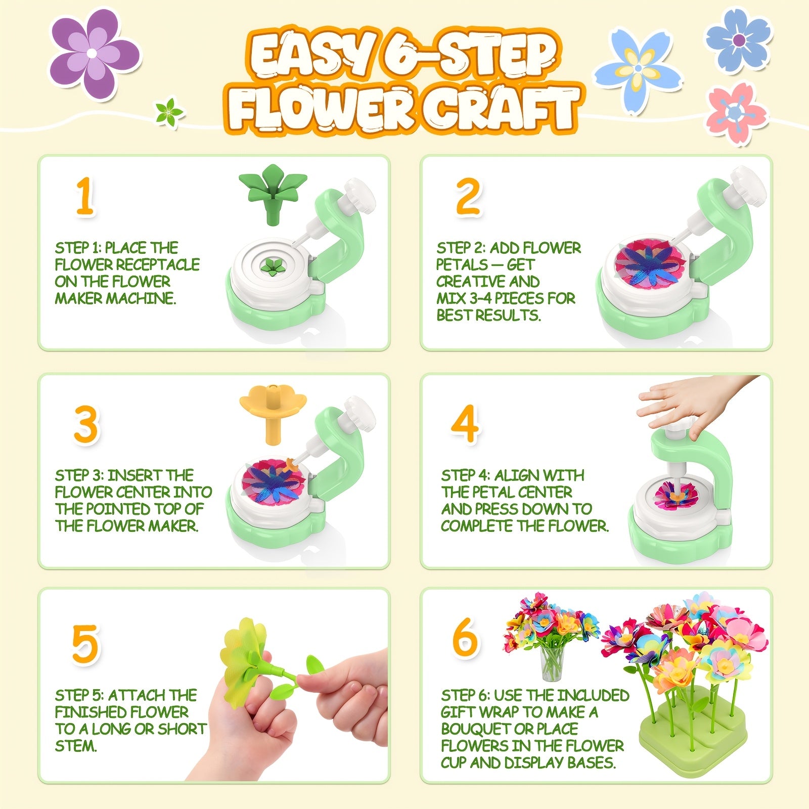 Flower Bouquet Craft Kit for Kids Build Your Own Bouquet Art Toy Creative Educational Gift for Toddlers Girls Boys Ages 3+ Birthday Christmas
