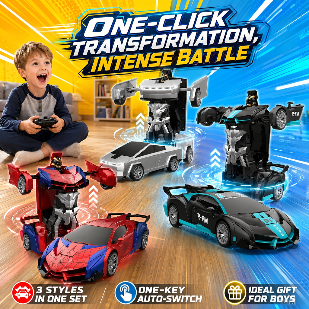 1:18 Scale One-Button Transforming Robot RC Car with LED Headlights - 360° Spinning & Drifting Remote Control Toy Car Birthday Christmas Easter Gift for Boys Girls