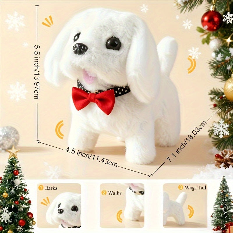 Realistic White Robot Puppy Toy – Walks, Barks & Wags Tail, Lifelike Plush AI Interactive Pet for Kids, Birthday Halloween Christmas Gift for Boys Girls