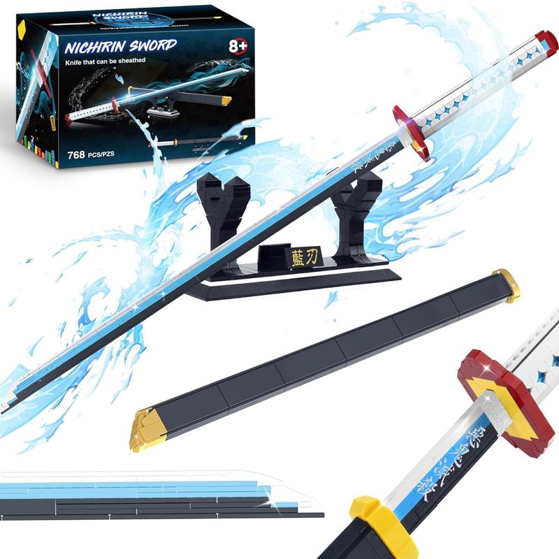 Tomioka Giyuu Sword Building Blocks Set 768 PCS - 39in Demon Anime Katana Model with Stand, Collectible Cosplay Toy Building Kit for Anime Fans, Compatible with Major Brands, STEM Display Model, Home Decoration Gift for Ages 12+ Teens Adults