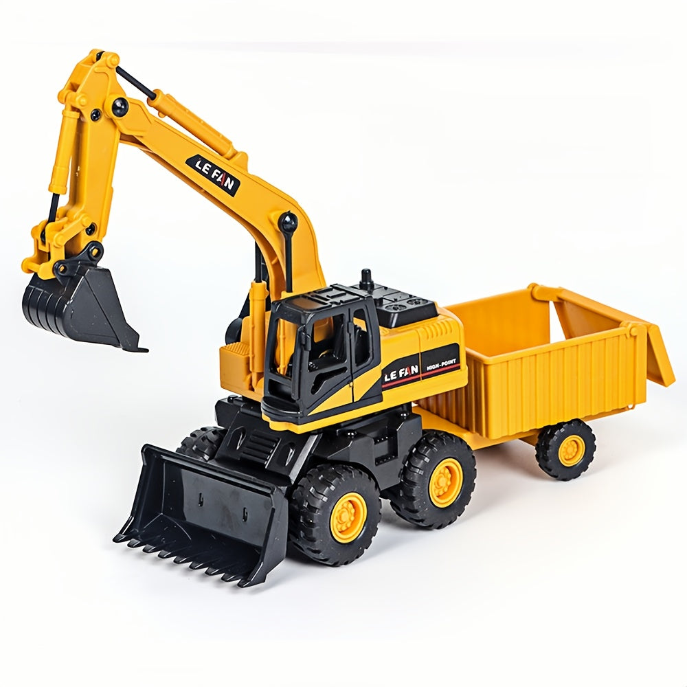 3-in-1 Construction Truck Toy Set Excavator Bulldozer & Dump Truck Inertia Power No Battery, Opening Cab 360° Rotation, Gift for Boys Girls Ages 3+