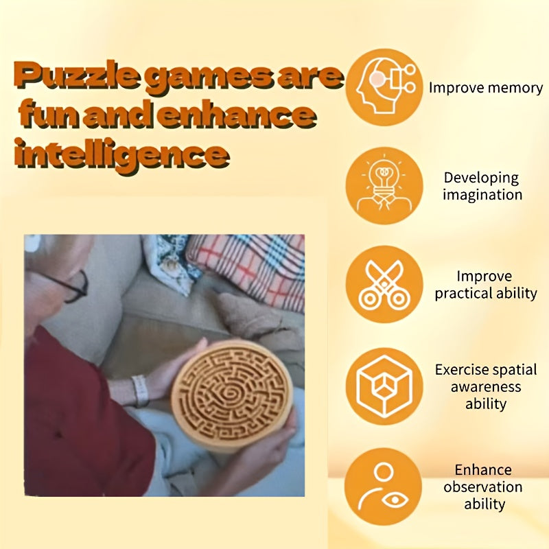 Round Wooden Maze Balance Board with Steel Balls – Brain Training Labyrinth Puzzle Game for Kids Adults Concentration Focus STEM Skill Development Toy