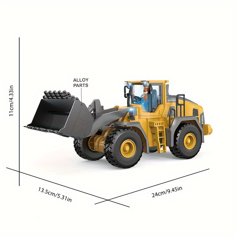 RC Alloy Loader Excavator Engineering Toy Set 2.4GHz 1:20 Scale - 9 Channel Remote Control Bulldozer Tractor Dump Truck for Boys Ages 6-12, Birthday Gift